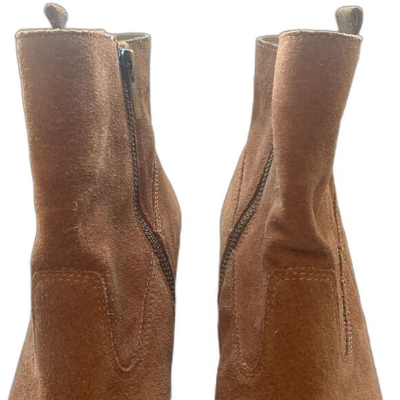 Pelle Moda Booties Brown Suede Ankle Boots Block Heel Womens Size 9 Western Boho - Picture 7 of 12